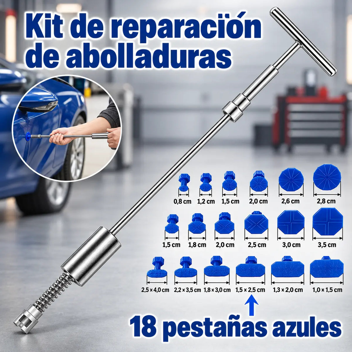 Extractor de Abolladuras con Barra T y Ventosas para Reparar Golpes de Carro sin Dañar la Pintura