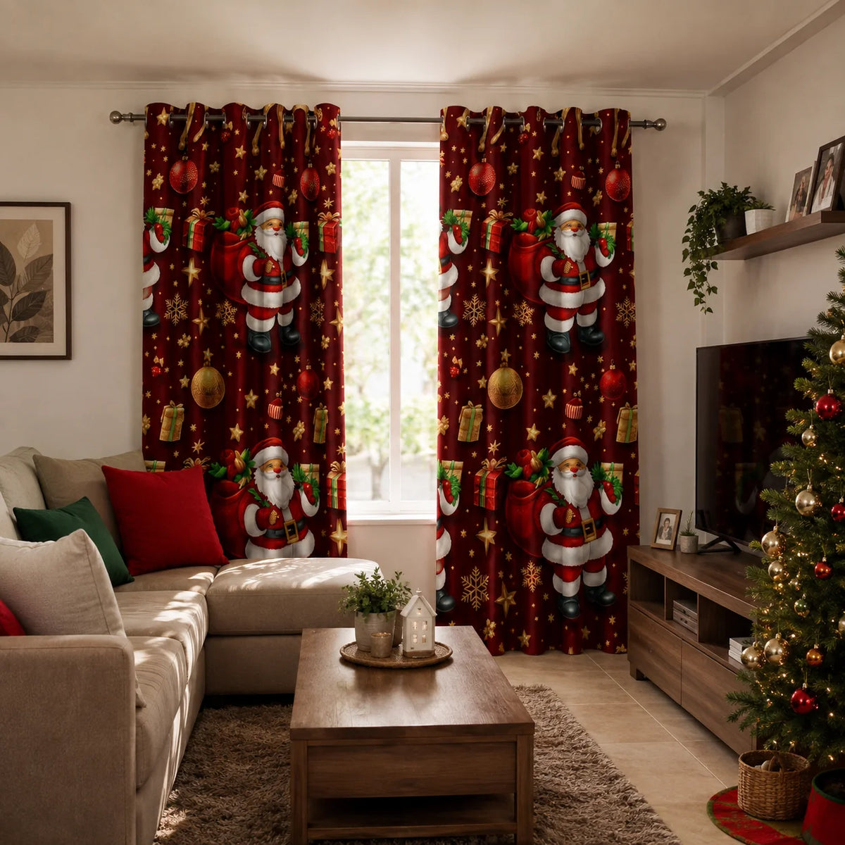 Cortinas Navideñas Térmicas con Ojales para Decorar tu Sala en Diciembre