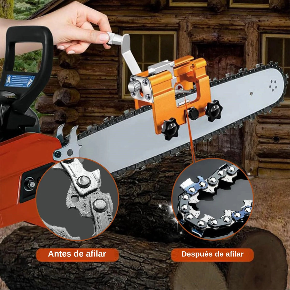 Afilador Manual de Cadena para Motosierra con Manivela y 3 Limas de 4, 5 y 6 mm para Cortes como Nuevos
