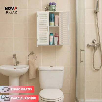 Gabinete Organizador de Baño con Puertas y 3 Repisas para Pared o Mesón