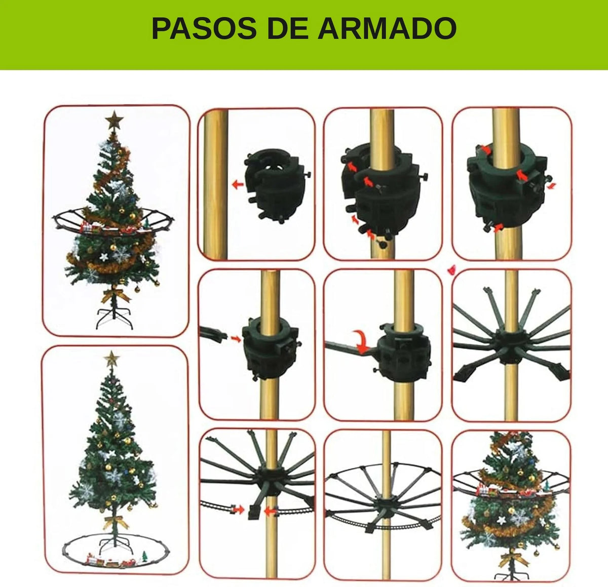 Tren Navideño Eléctrico con Luces y Sonidos para Colgar en el Árbol o Rodearlo en el Piso
