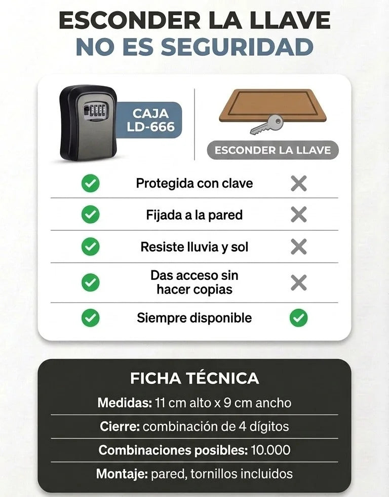 Caja de Seguridad para Llaves con Clave de 4 Dígitos para Pared, Resistente a Lluvia y Sol