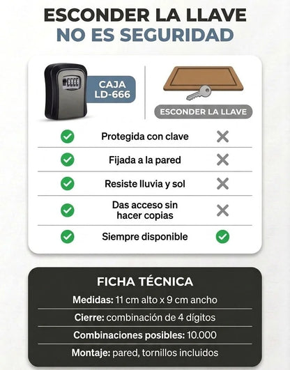 Caja de Seguridad para Llaves con Clave de 4 Dígitos para Pared, Resistente a Lluvia y Sol