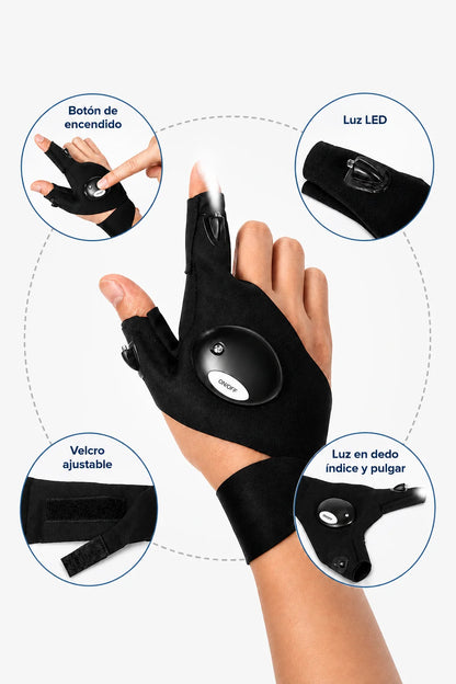 Guantes con Linterna LED Manos Libres para Reparar, Acampar y Trabajar en la Oscuridad
