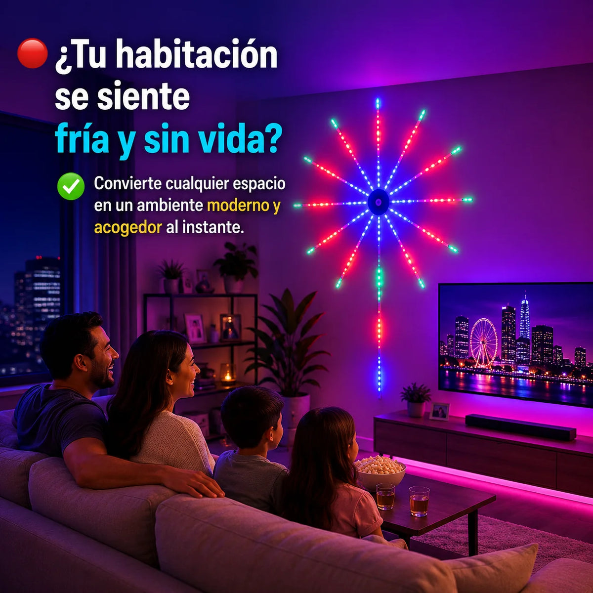 Luces LED de Fuegos Artificiales RGB con Control Remoto, App Bluetooth y Sincronización con Música