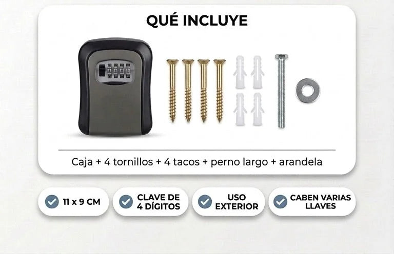 Caja de Seguridad para Llaves con Clave de 4 Dígitos para Pared, Resistente a Lluvia y Sol