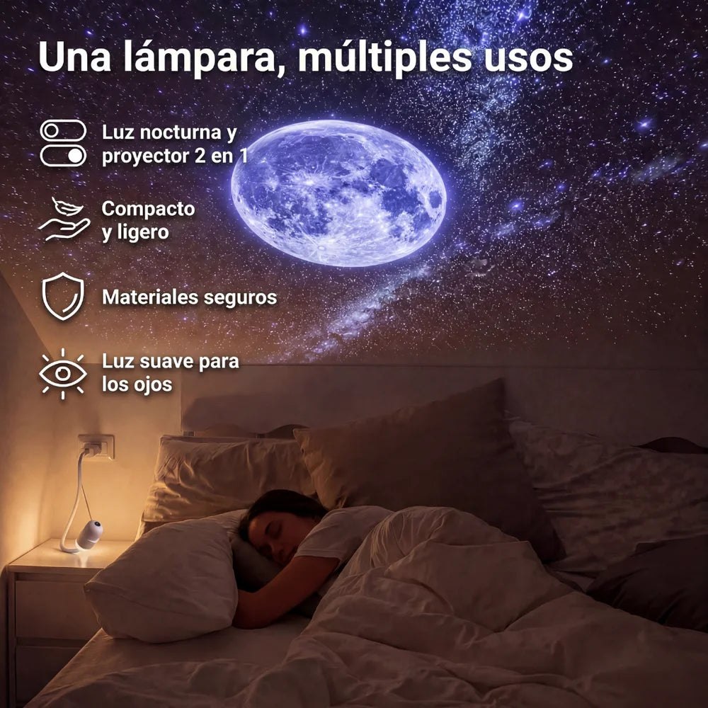 Luz Proyectora Galaxia USB 2 en 1 con 4 Proyecciones de Luna, Saturno, Galaxia y Aurora Boreal