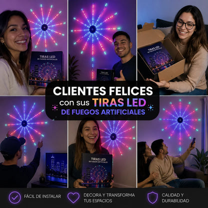 Luces LED de Fuegos Artificiales RGB con Control Remoto, App Bluetooth y Sincronización con Música