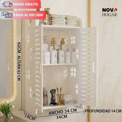 Gabinete Organizador de Baño con Puertas y 3 Repisas para Pared o Mesón