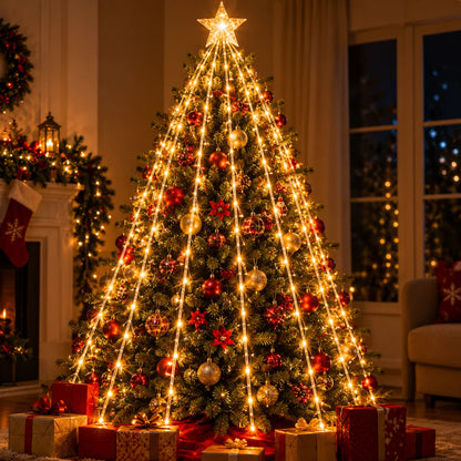 Luces LED Cascada para Árbol de Navidad con Efecto Lluvia de Luces e Instalación Rápida