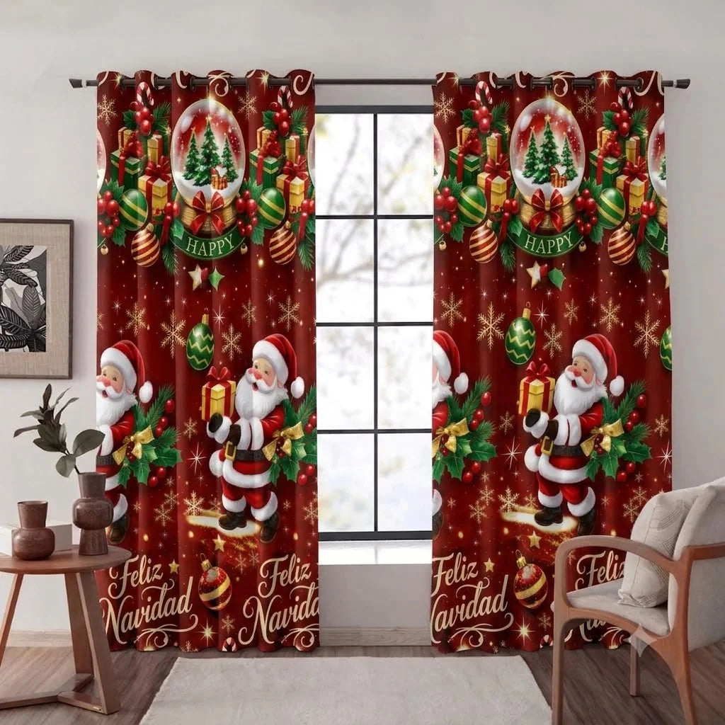 Cortinas Navideñas Térmicas con Ojales para Decorar tu Sala en Diciembre