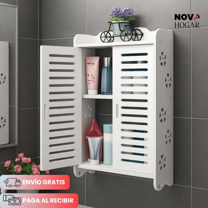Gabinete Organizador de Baño con Puertas y 3 Repisas para Pared o Mesón