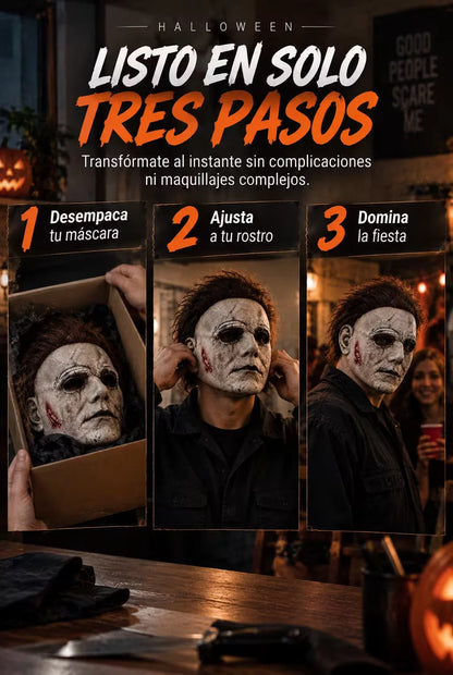 Máscara de Michael Myers en Látex con Cabello Sintético para un Disfraz de Halloween Aterrador