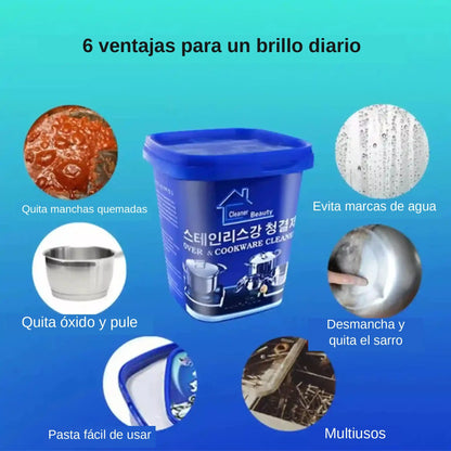 Pasta Limpiadora Multiusos para Ollas que Elimina Quemado, Grasa y Óxido sin Rayar (Paga 1 lleva 2)