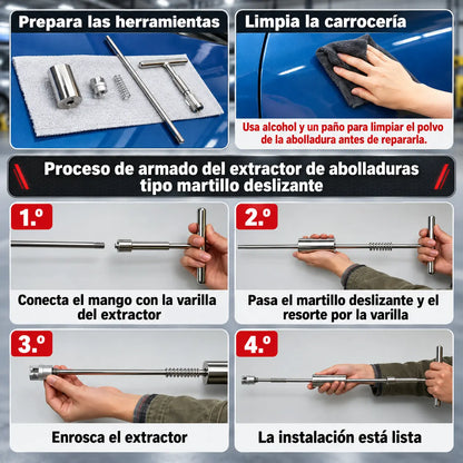 Extractor de Abolladuras con Barra T y Ventosas para Reparar Golpes de Carro sin Dañar la Pintura