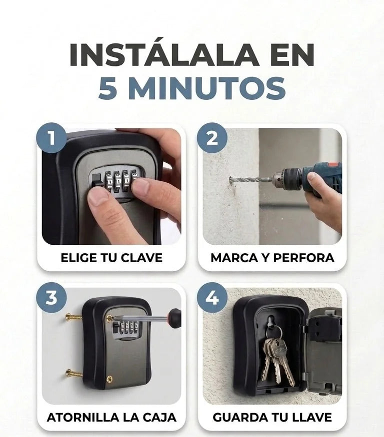 Caja de Seguridad para Llaves con Clave de 4 Dígitos para Pared, Resistente a Lluvia y Sol