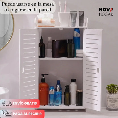 Gabinete Organizador de Baño con Puertas y 3 Repisas para Pared o Mesón