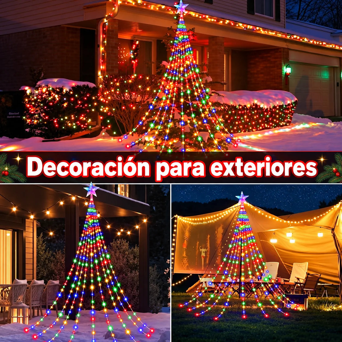 Luces LED Cascada para Árbol de Navidad con Efecto Lluvia de Luces e Instalación Rápida