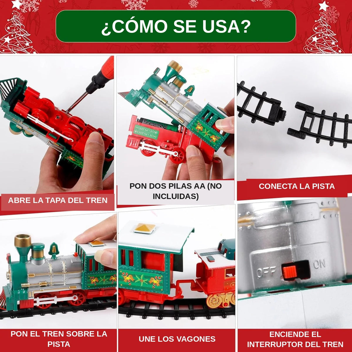 Tren Navideño Eléctrico con Luces y Sonidos para Colgar en el Árbol o Rodearlo en el Piso