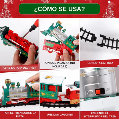 Tren Navideño Eléctrico con Luces y Sonidos para Colgar en el Árbol o Rodearlo en el Piso