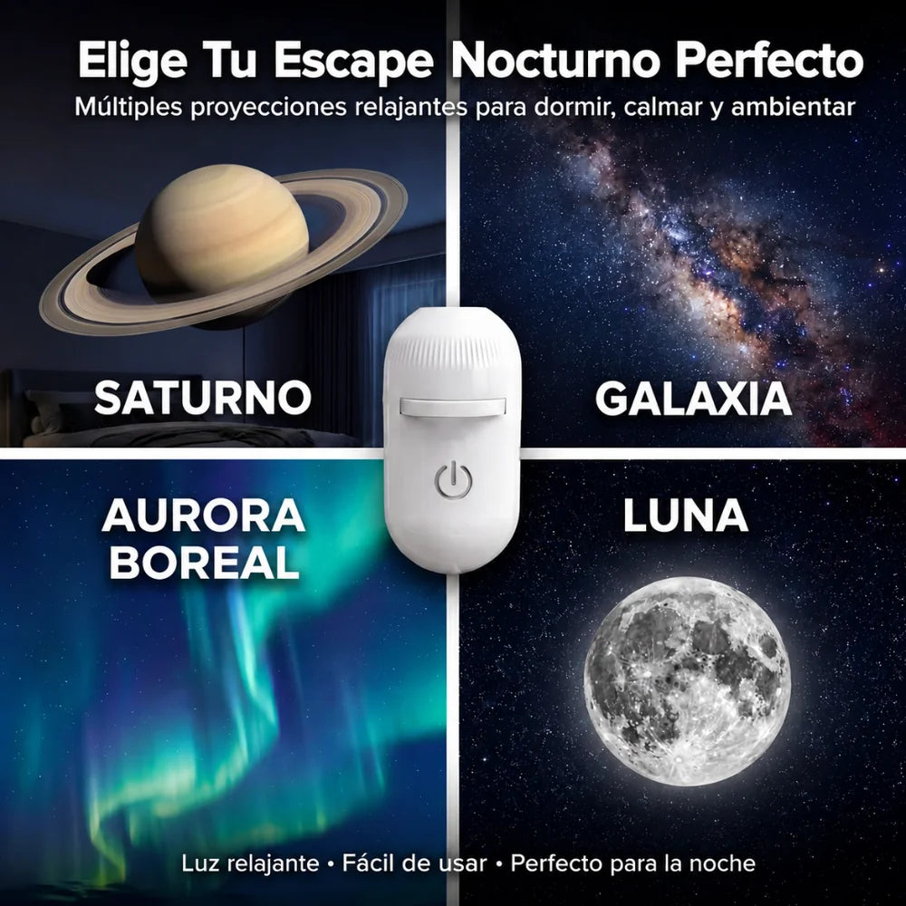 Luz Proyectora Galaxia USB 2 en 1 con 4 Proyecciones de Luna, Saturno, Galaxia y Aurora Boreal