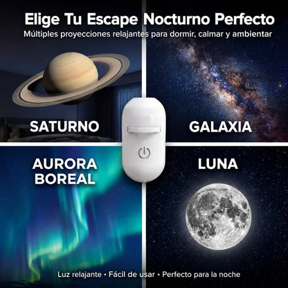Luz Proyectora Galaxia USB 2 en 1 con 4 Proyecciones de Luna, Saturno, Galaxia y Aurora Boreal