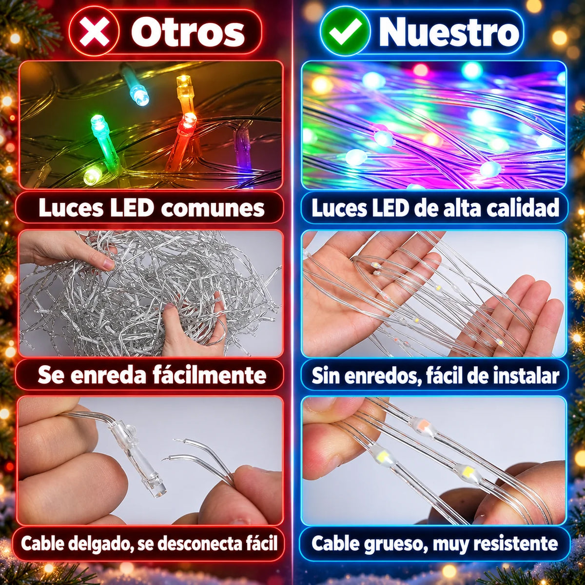 Luces LED Cascada para Árbol de Navidad con Efecto Lluvia de Luces e Instalación Rápida