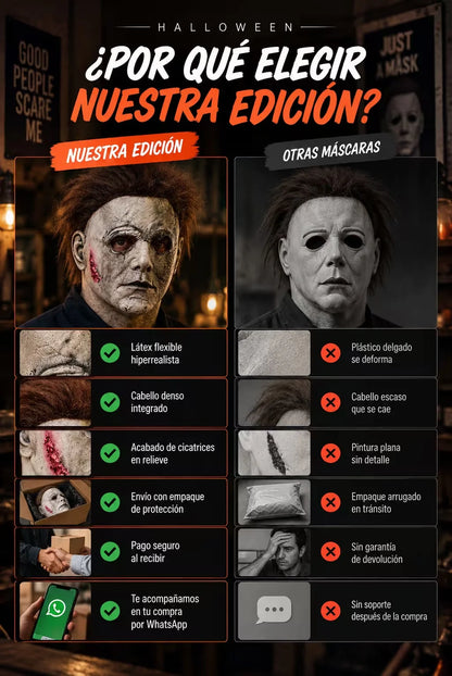 Máscara de Michael Myers en Látex con Cabello Sintético para un Disfraz de Halloween Aterrador