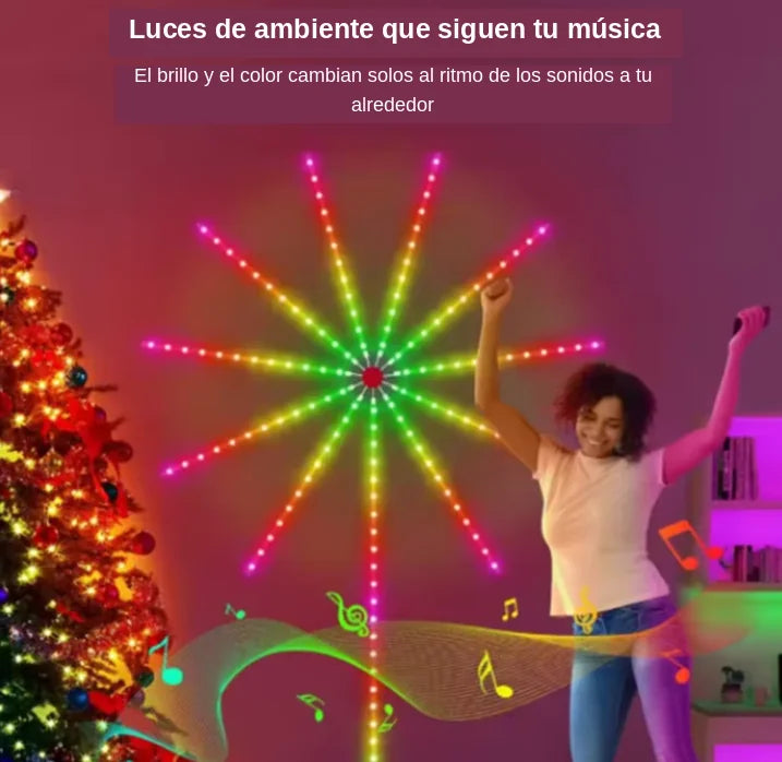 Luces LED de Fuegos Artificiales RGB con Control Remoto, App Bluetooth y Sincronización con Música