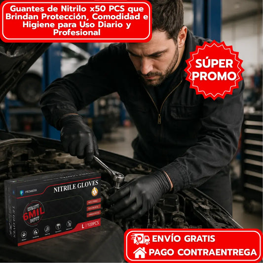 Guantes de Nitrilo x50 PCS que Brindan Protección, Comodidad e Higiene para Uso Diario y Profesional