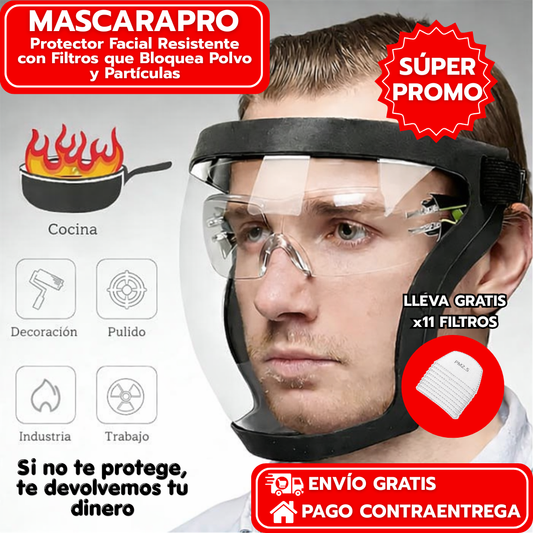 Protector Facial Resistente con Filtros que Bloquea Polvo y Partículas