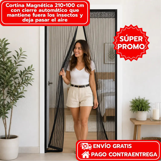 Cortina Magnética 210×100 cm con cierre automático que mantiene fuera los insectos y deja pasar el aire