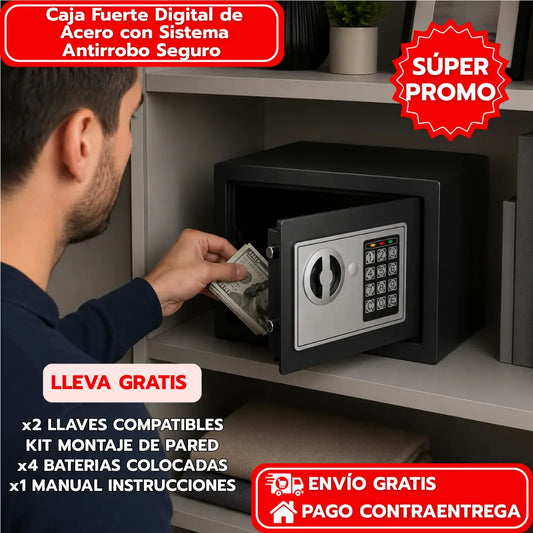 Caja Fuerte Digital de Acero con Sistema Antirrobo Seguro de 17x21x17cm
