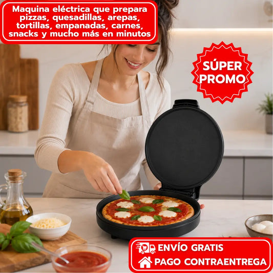 Maquina eléctrica que prepara pizzas, quesadillas, arepas, tortillas, empanadas, carnes, snacks y mucho más en minutos