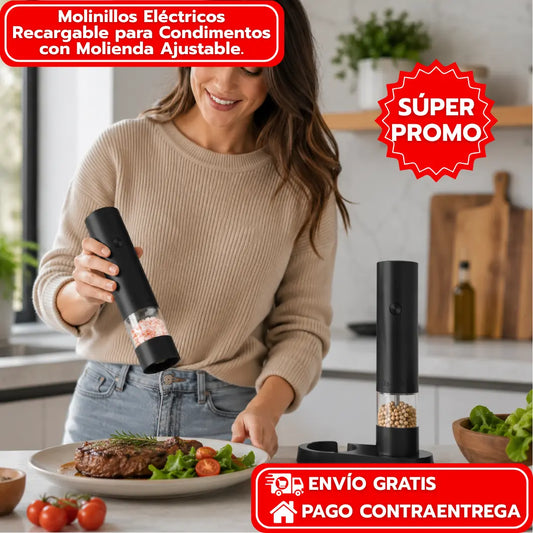 PAGA 1 LLEVA 2: Molinillos Eléctricos Recargable para Condimentos con Molienda Ajustable.