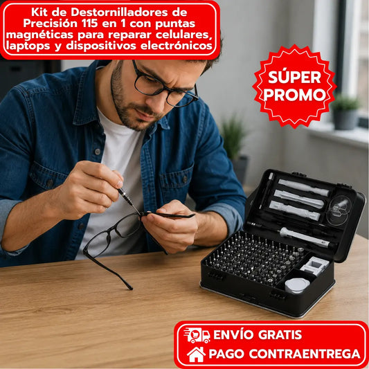 Kit de Destornilladores de Precisión 115 en 1 con puntas magnéticas para reparar celulares, laptops y dispositivos electrónicos