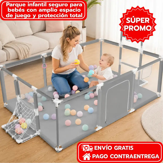 Parque infantil seguro para bebés con amplio espacio de juego y protección total de 190x130x64cm