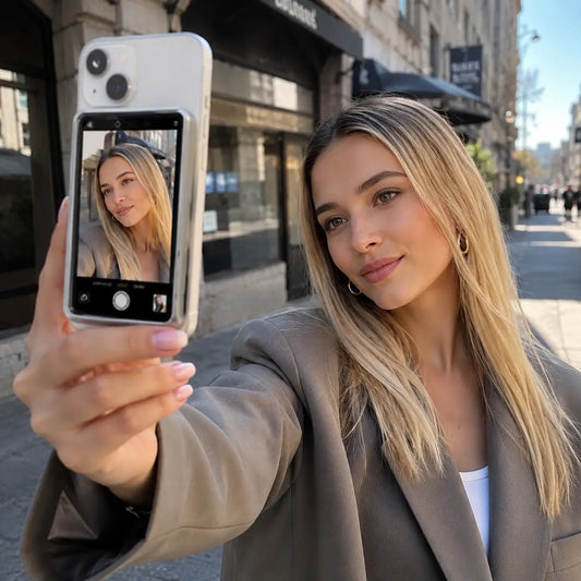 Pantalla inalámbrica para selfies y video con cámara trasera en tiempo real para Iphone y Android