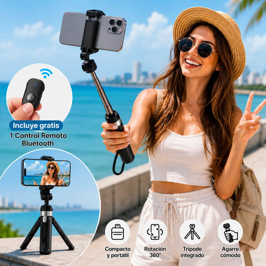 Trípode de Bolsillo Extensible con Control Remoto que permite capturar selfies, grabar videos con total estabilidad en cualquier lugar