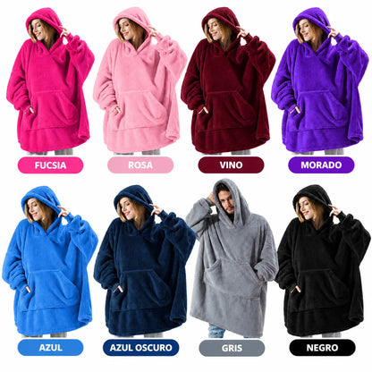Buzo Pijama Oversize en Felpa Suave con Capota y Bolsillo Canguro para Noches Frías